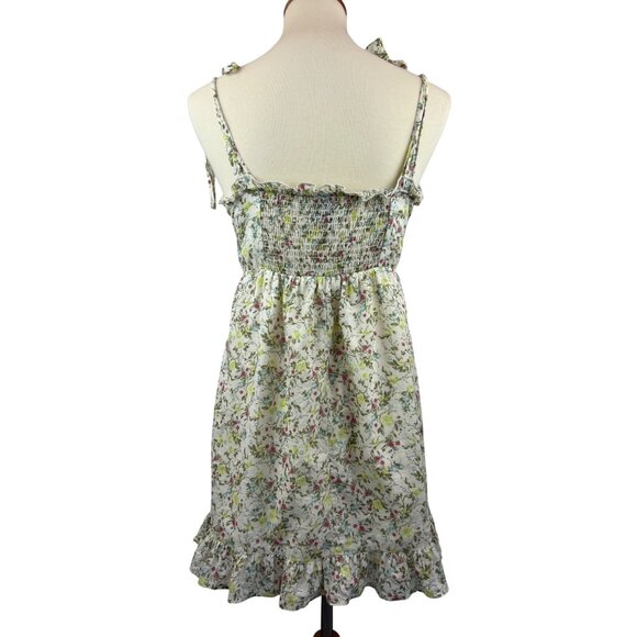 Floral Sleeveless Mini Dress Womens S Ruffled Hem Tie Shoulder Straps - Picture 4 of 12